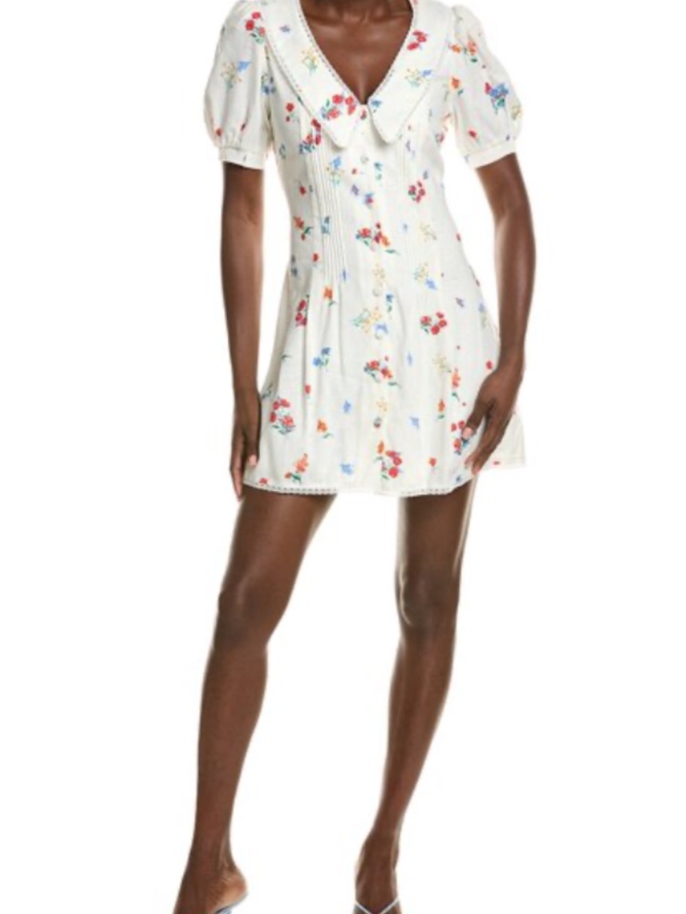 Wayf Linen Blend Ivory Blossom Button-Up Knee-Length Dress NWT Size Medium